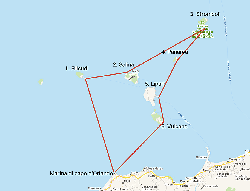 Eolie isole messina sicilia charter vela itinerario rotta sail charter skipper
